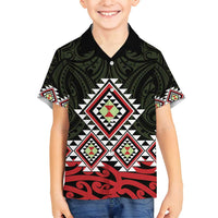 Kia Ora Aotearoa Family Matching Off Shoulder Short Dress and Hawaiian Shirt 2025 Pasifika Maori Taniko Motifs