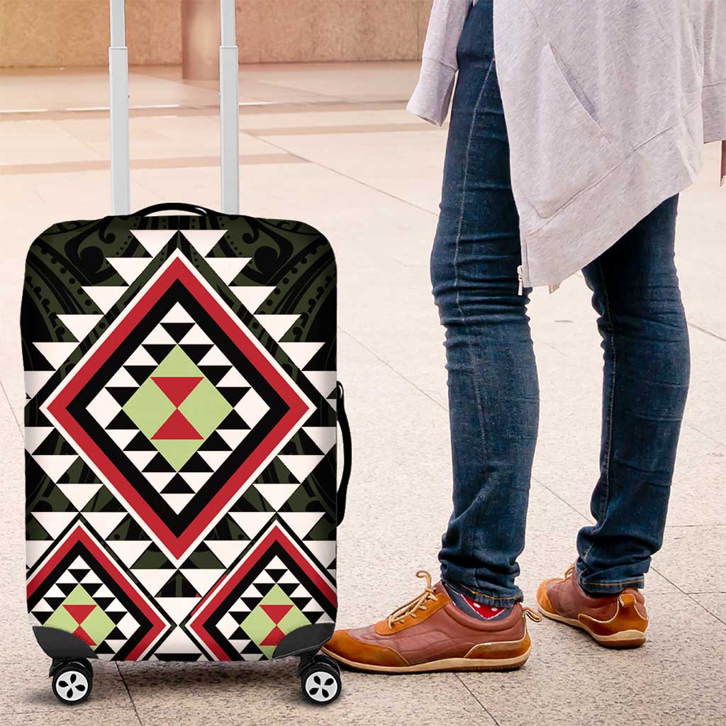 Kia Ora Aotearoa Luggage Cover 2025 Pasifika Maori Taniko Motifs LT14 Black - Polynesian Pride