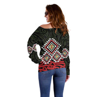 Kia Ora Aotearoa Off Shoulder Sweater 2025 Pasifika Maori Taniko Motifs