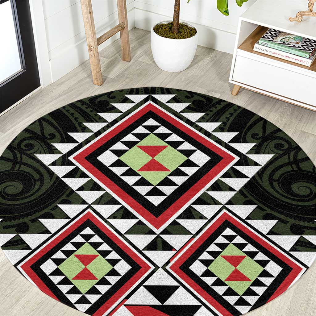 Kia Ora Aotearoa Round Carpet 2025 Pasifika Maori Taniko Motifs LT14 Black - Polynesian Pride