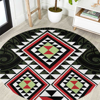 Kia Ora Aotearoa Round Carpet 2025 Pasifika Maori Taniko Motifs LT14 Black - Polynesian Pride