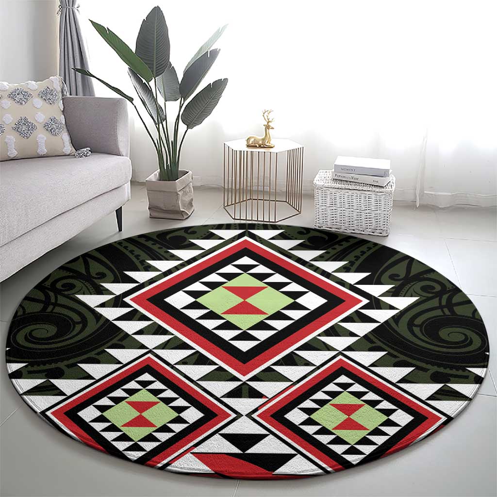 Kia Ora Aotearoa Round Carpet 2025 Pasifika Maori Taniko Motifs LT14 - Polynesian Pride