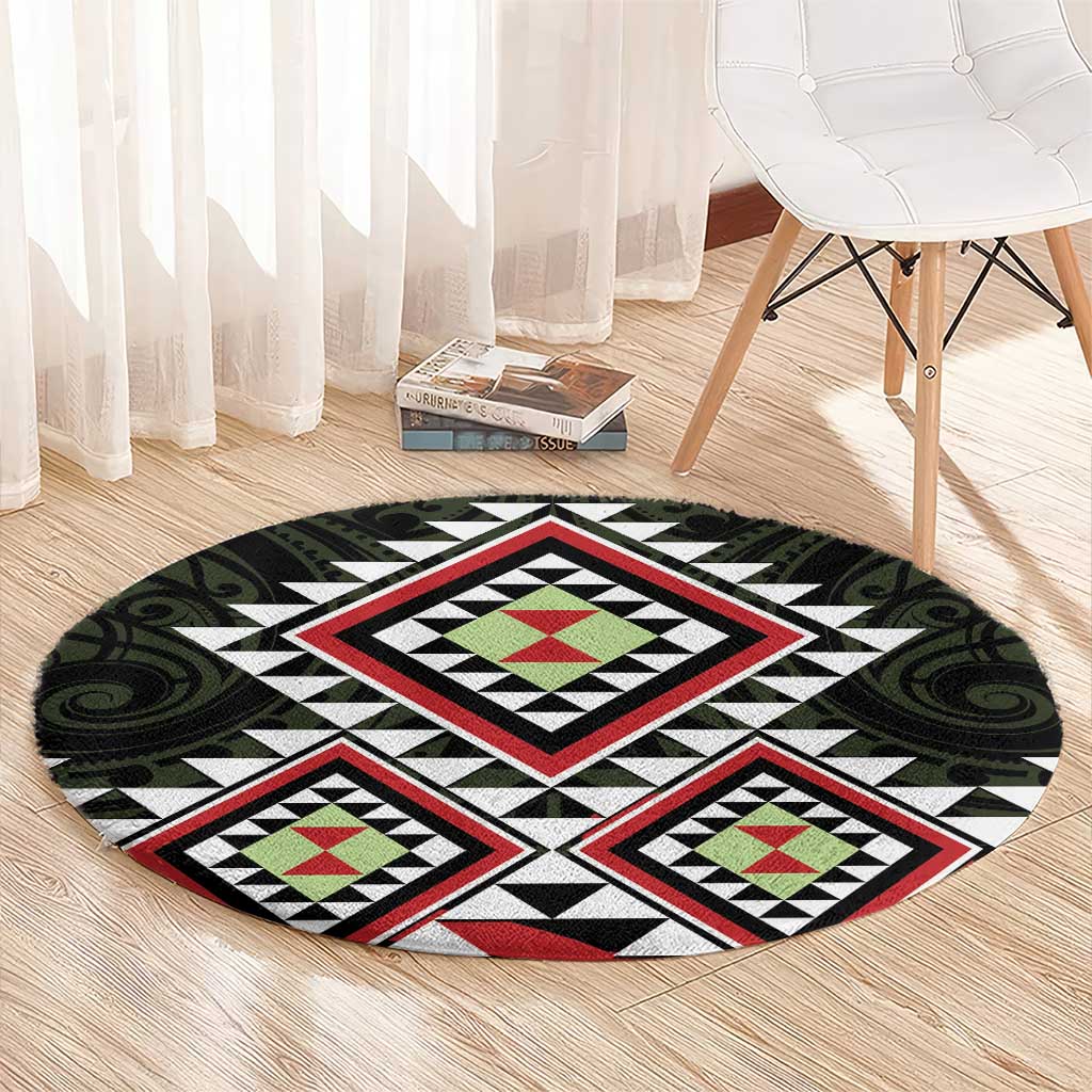 Kia Ora Aotearoa Round Carpet 2025 Pasifika Maori Taniko Motifs LT14 - Polynesian Pride