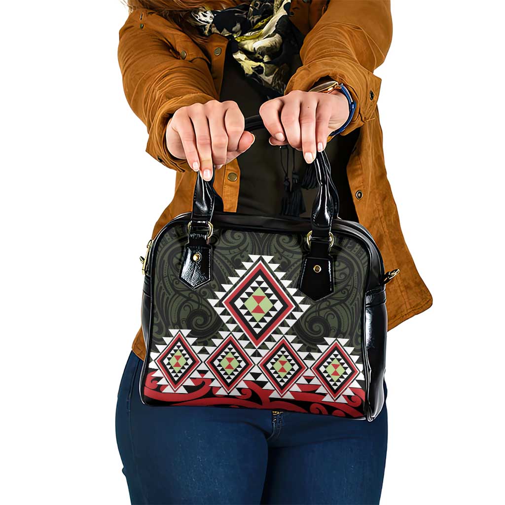 Kia Ora Aotearoa Shoulder Handbag 2025 Pasifika Maori Taniko Motifs LT14 One Size Black - Polynesian Pride