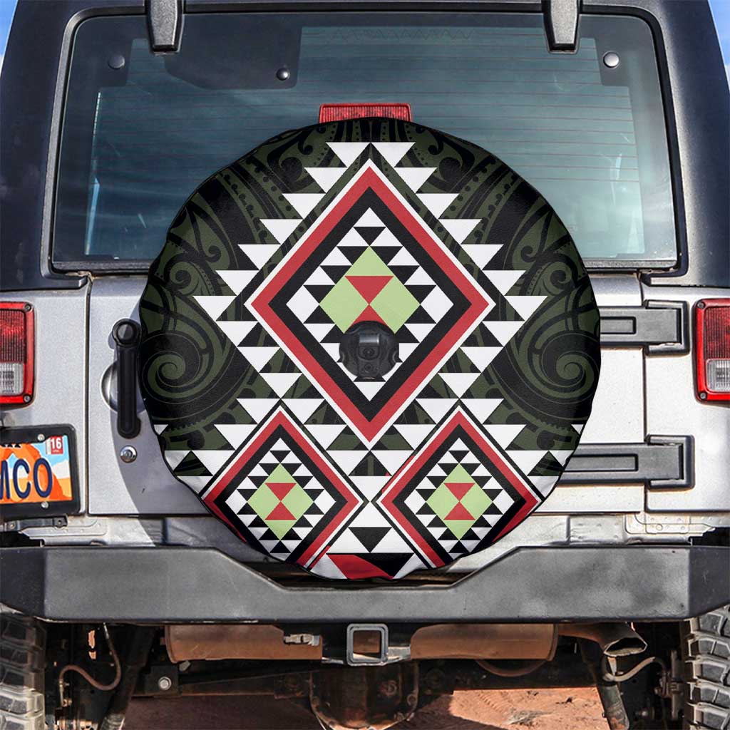 Kia Ora Aotearoa Spare Tire Cover 2025 Pasifika Maori Taniko Motifs LT14 Black - Polynesian Pride