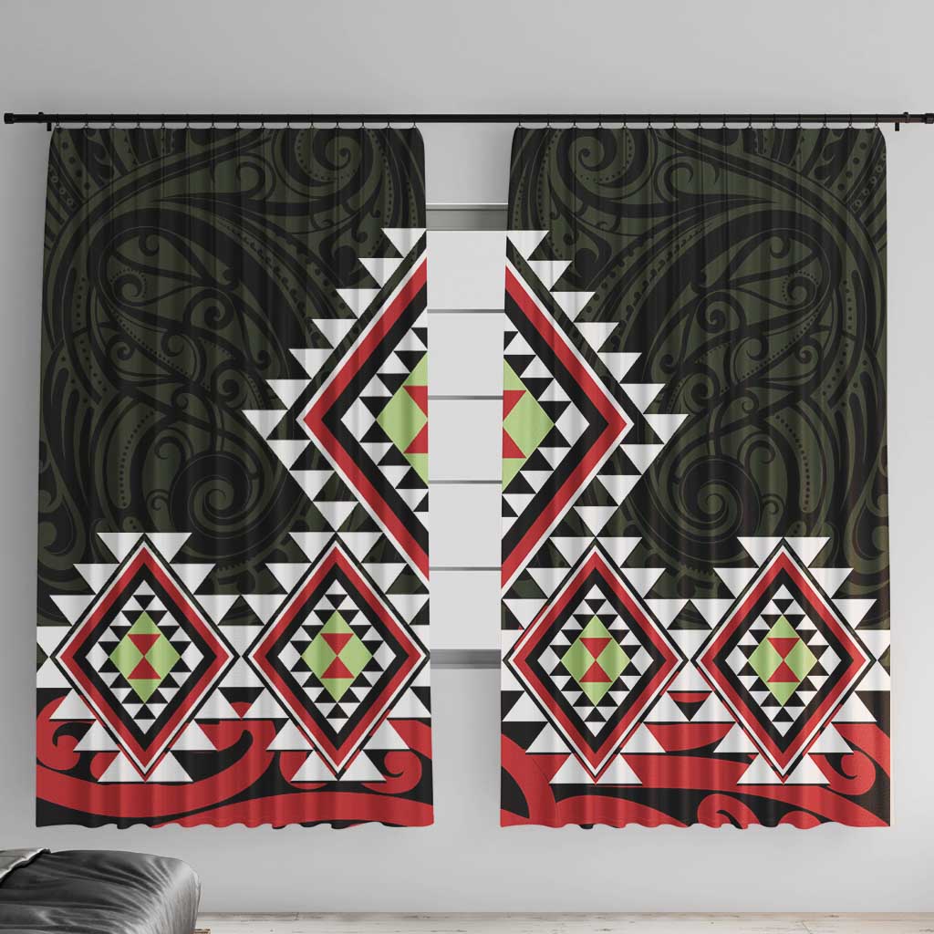 Kia Ora Aotearoa Window Curtain 2025 Pasifika Maori Taniko Motifs LT14 With Hooks Black - Polynesian Pride