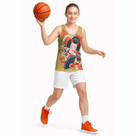 Japanese Geisha Koi Fish Basketball Jersey Cherry Blossoms Yellow Seigaiha Pattern - Polynesian Pride
