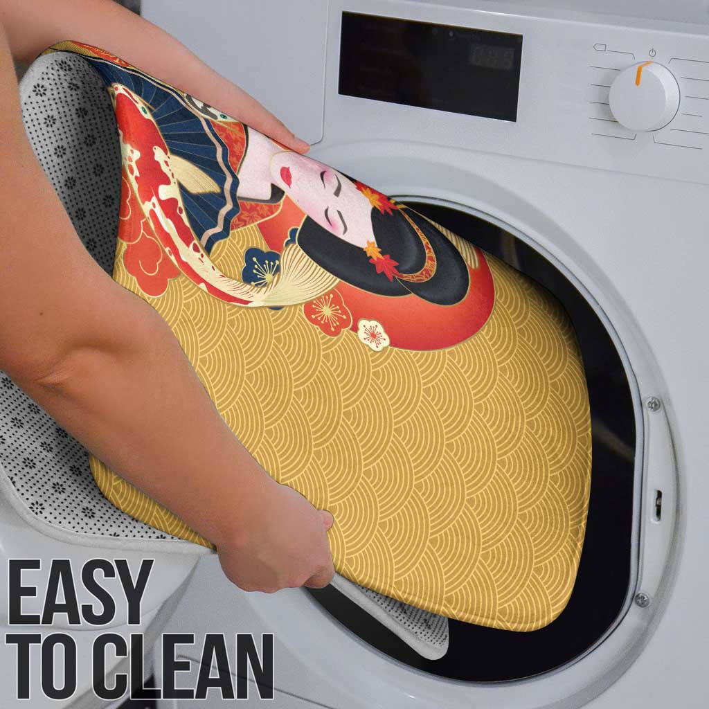 Japanese Geisha Koi Fish Bathroom Set Cherry Blossoms Yellow Seigaiha Pattern - Polynesian Pride