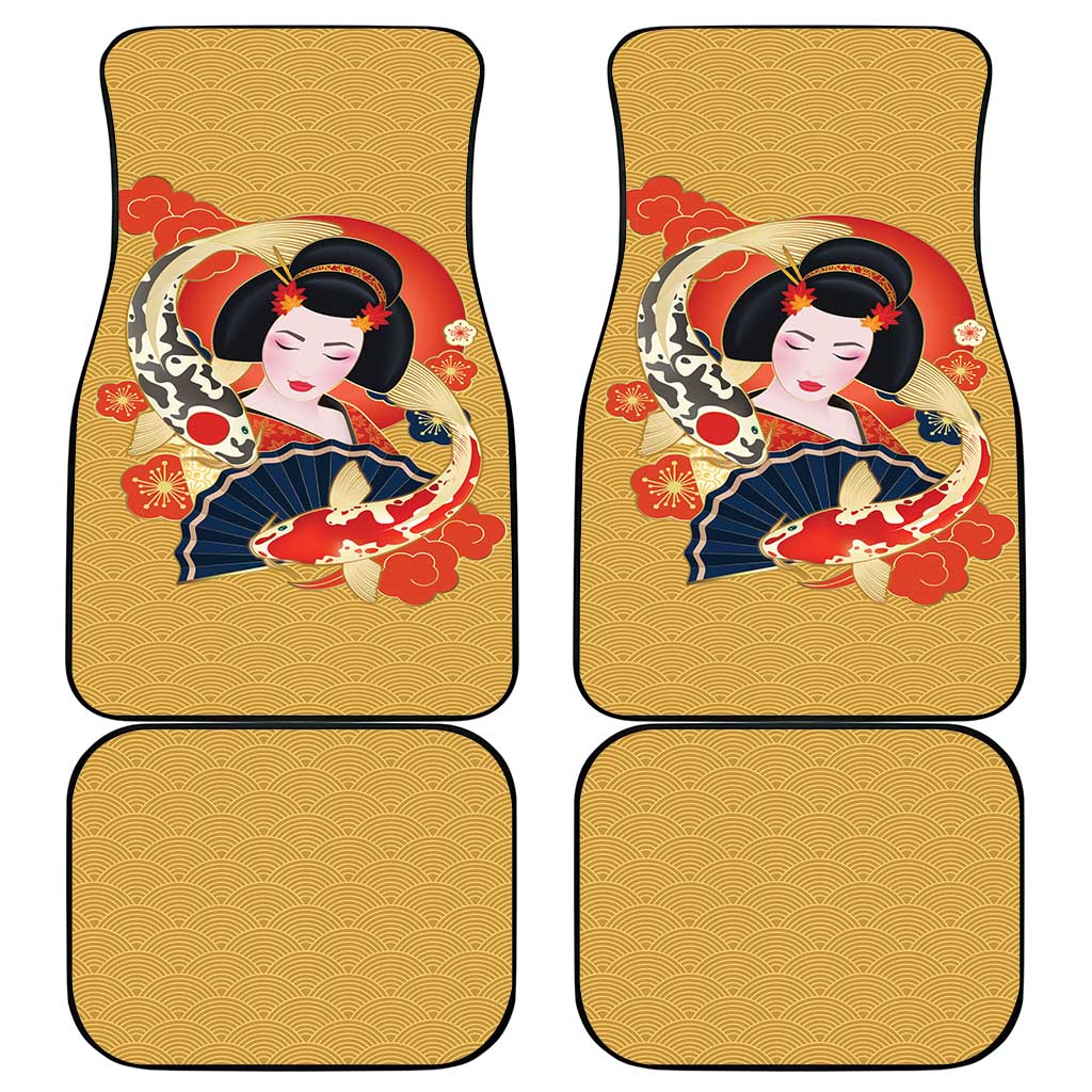 Japanese Geisha Koi Fish Car Mats Cherry Blossoms Yellow Seigaiha Pattern - Polynesian Pride