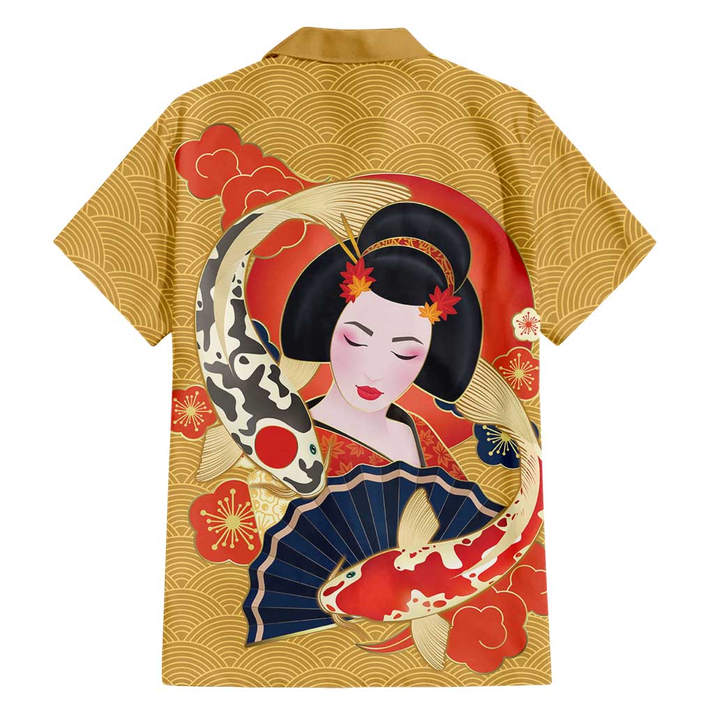 Japanese Geisha Koi Fish Family Matching Summer Maxi Dress and Hawaiian Shirt Cherry Blossoms Yellow Seigaiha Pattern LT14 - Polynesian Pride