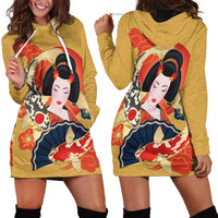 Japanese Geisha Koi Fish Hoodie Dress Cherry Blossoms Yellow Seigaiha Pattern LT14 - Polynesian Pride