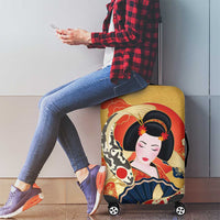 Japanese Geisha Koi Fish Luggage Cover Cherry Blossoms Yellow Seigaiha Pattern - Polynesian Pride