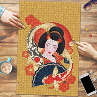 Japanese Geisha Koi Fish Puzzle Cherry Blossoms Yellow Seigaiha Pattern - Polynesian Pride