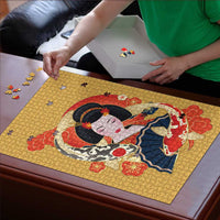 Japanese Geisha Koi Fish Puzzle Cherry Blossoms Yellow Seigaiha Pattern - Polynesian Pride
