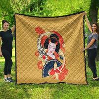 Japanese Geisha Koi Fish Quilt Cherry Blossoms Yellow Seigaiha Pattern - Polynesian Pride