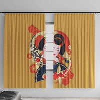 Japanese Geisha Koi Fish Window Curtain Cherry Blossoms Yellow Seigaiha Pattern - Polynesian Pride