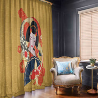 Japanese Geisha Koi Fish Window Curtain Cherry Blossoms Yellow Seigaiha Pattern - Polynesian Pride