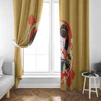 Japanese Geisha Koi Fish Window Curtain Cherry Blossoms Yellow Seigaiha Pattern - Polynesian Pride