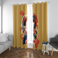 Japanese Geisha Koi Fish Window Curtain Cherry Blossoms Yellow Seigaiha Pattern - Polynesian Pride