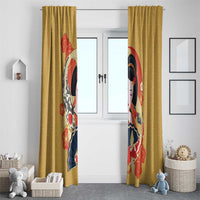 Japanese Geisha Koi Fish Window Curtain Cherry Blossoms Yellow Seigaiha Pattern - Polynesian Pride