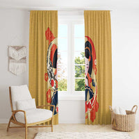 Japanese Geisha Koi Fish Window Curtain Cherry Blossoms Yellow Seigaiha Pattern - Polynesian Pride