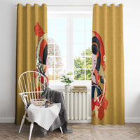 Japanese Geisha Koi Fish Window Curtain Cherry Blossoms Yellow Seigaiha Pattern - Polynesian Pride