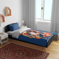 Japanese Geisha Koi Fish Bedding Set Cherry Blossoms Blue Seigaiha Pattern - Polynesian Pride