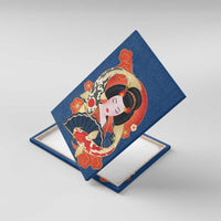 Japanese Geisha Koi Fish Canvas Wall Art Cherry Blossoms Blue Seigaiha Pattern - Polynesian Pride