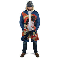 Japanese Geisha Koi Fish Cloak Cherry Blossoms Blue Seigaiha Pattern - Polynesian Pride