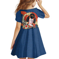 Japanese Geisha Koi Fish Family Matching Off Shoulder Maxi Dress and Hawaiian Shirt Cherry Blossoms Blue Seigaiha Pattern - Polynesian Pride