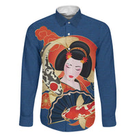 Japanese Geisha Koi Fish Family Matching Puletasi and Hawaiian Shirt Cherry Blossoms Blue Seigaiha Pattern - Polynesian Pride