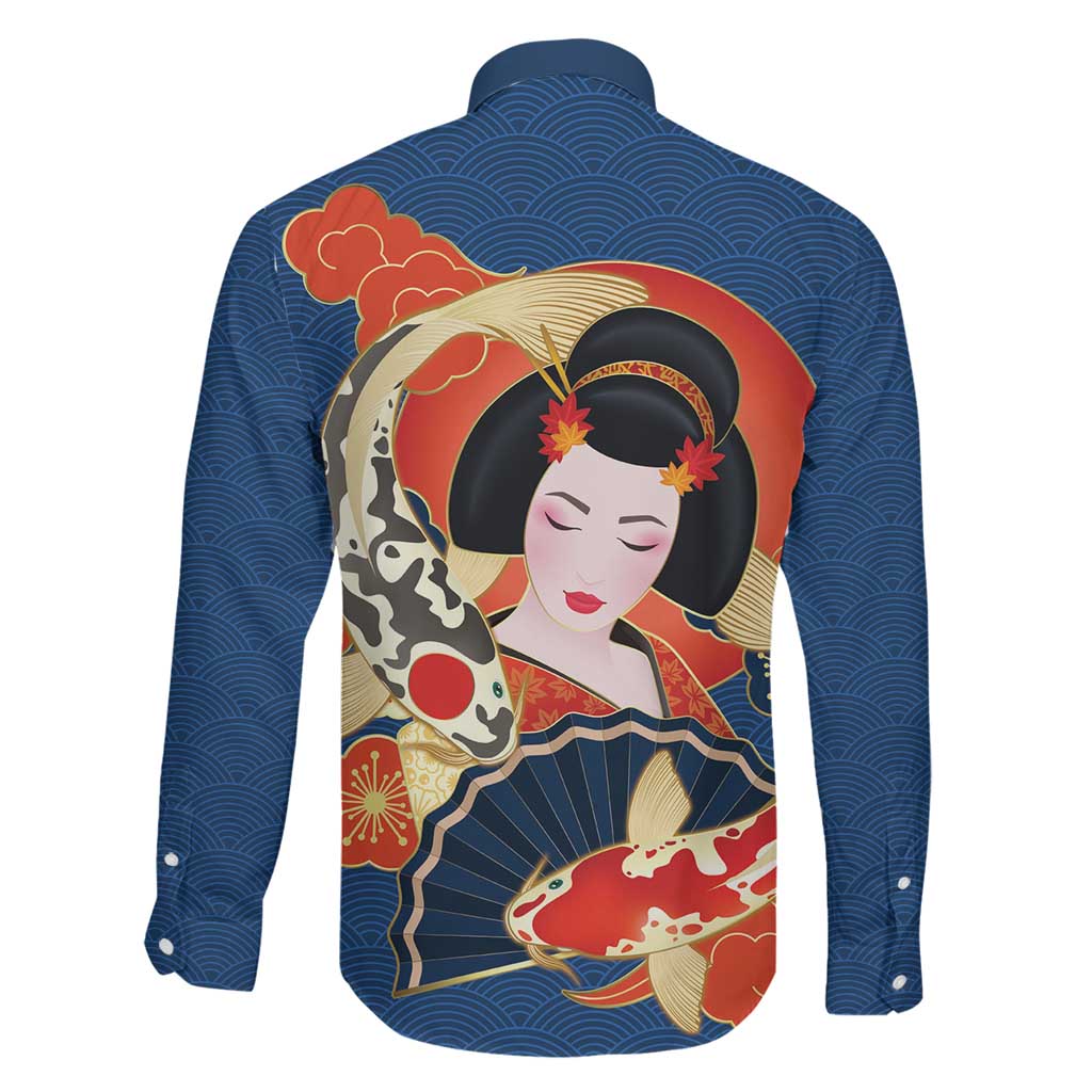 Japanese Geisha Koi Fish Family Matching Short Sleeve Bodycon Dress and Hawaiian Shirt Cherry Blossoms Blue Seigaiha Pattern - Polynesian Pride