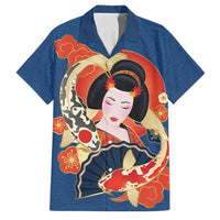 Japanese Geisha Koi Fish Family Matching Tank Maxi Dress and Hawaiian Shirt Cherry Blossoms Blue Seigaiha Pattern - Polynesian Pride