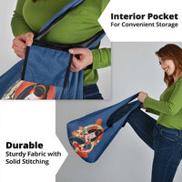 Japanese Geisha Koi Fish Grocery Bag Cherry Blossoms Blue Seigaiha Pattern - Polynesian Pride