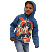 Japanese Geisha Koi Fish Kid Hoodie Cherry Blossoms Blue Seigaiha Pattern - Polynesian Pride