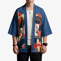 Japanese Geisha Koi Fish Kimono Cherry Blossoms Blue Seigaiha Pattern - Polynesian Pride