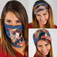 Japanese Geisha Koi Fish Neck Gaiter Cherry Blossoms Blue Seigaiha Pattern - Polynesian Pride