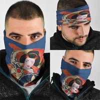 Japanese Geisha Koi Fish Neck Gaiter Cherry Blossoms Blue Seigaiha Pattern - Polynesian Pride