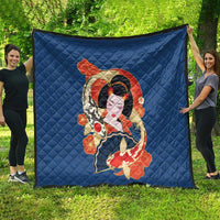 Japanese Geisha Koi Fish Quilt Cherry Blossoms Blue Seigaiha Pattern - Polynesian Pride