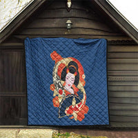 Japanese Geisha Koi Fish Quilt Cherry Blossoms Blue Seigaiha Pattern - Polynesian Pride