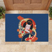 Japanese Geisha Koi Fish Rubber Doormat Cherry Blossoms Blue Seigaiha Pattern - Polynesian Pride