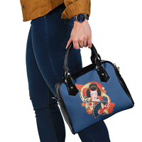 Japanese Geisha Koi Fish Shoulder Handbag Cherry Blossoms Blue Seigaiha Pattern - Polynesian Pride