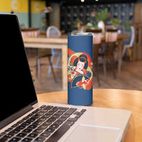 Japanese Geisha Koi Fish Skinny Tumbler Cherry Blossoms Blue Seigaiha Pattern - Polynesian Pride