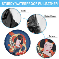 Japanese Geisha Koi Fish Spare Tire Cover Cherry Blossoms Blue Seigaiha Pattern - Polynesian Pride