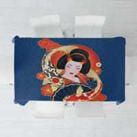 Japanese Geisha Koi Fish Tablecloth Cherry Blossoms Blue Seigaiha Pattern - Polynesian Pride