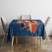 Japanese Geisha Koi Fish Tablecloth Cherry Blossoms Blue Seigaiha Pattern - Polynesian Pride
