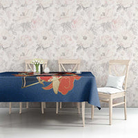 Japanese Geisha Koi Fish Tablecloth Cherry Blossoms Blue Seigaiha Pattern - Polynesian Pride