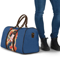 Japanese Geisha Koi Fish Travel Bag Cherry Blossoms Blue Seigaiha Pattern - Polynesian Pride