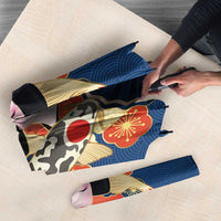 Japanese Geisha Koi Fish Umbrella Cherry Blossoms Blue Seigaiha Pattern - Polynesian Pride