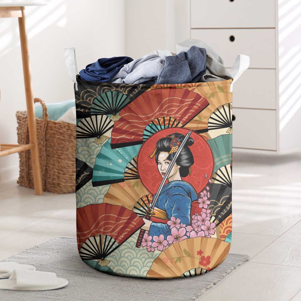 Japanese Geisha Katana Laundry Basket Japan Sensu Seigaiha Pattern - Polynesian Pride